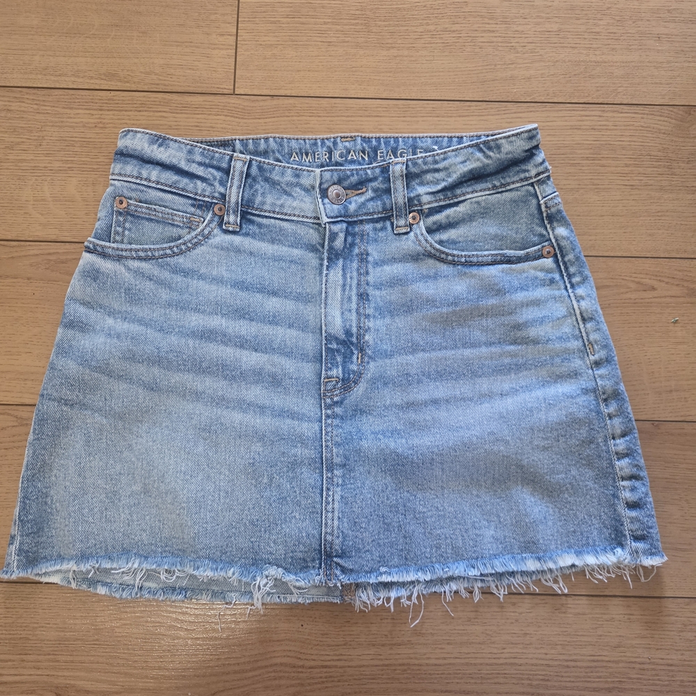 American Eagle Outfitters Light Blue Frayed Denim Skirt